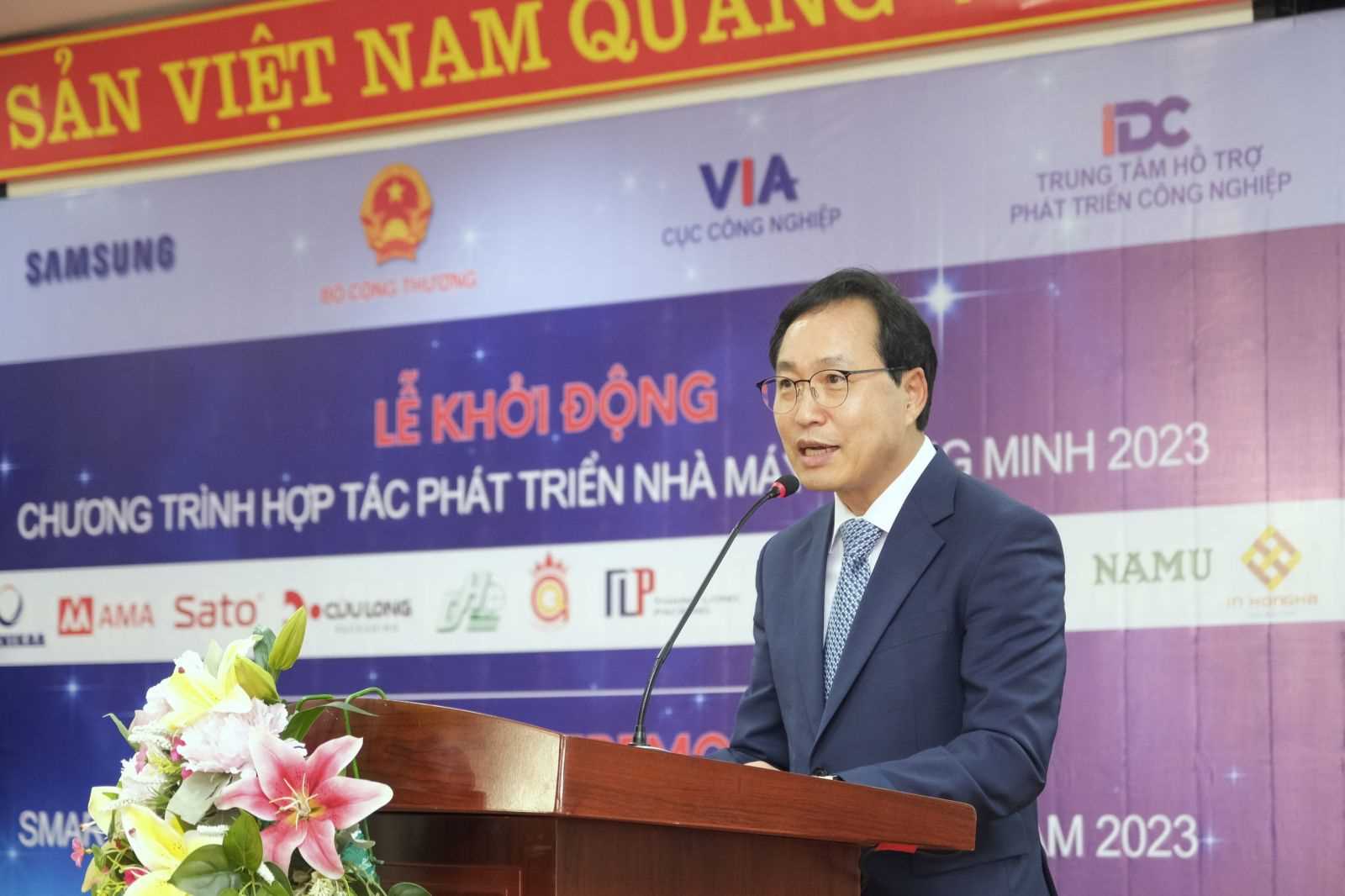Choi Joo Ho – Tổng Giám đốc Tổ hợp Samsung Việt Nam tại Lễ khởi động Dự án Hợp tác phát triển nhà máy thông minh đợt 1 năm 2023.